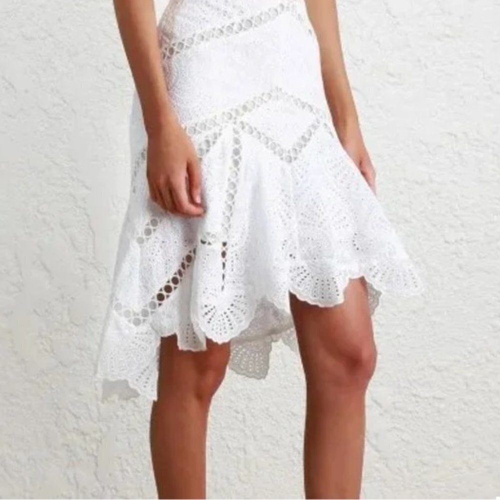 Zimmermann Mercer Fan High Low Skirt White Coastal Cowgirl b150